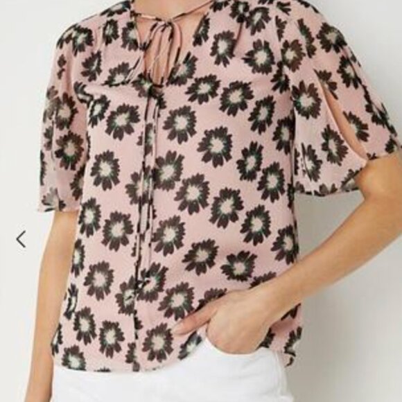 Ted Baker London Harlynn Split Sleeve Floral Top Neck Tie Sz 1 (US 4) NWT - Picture 2 of 12